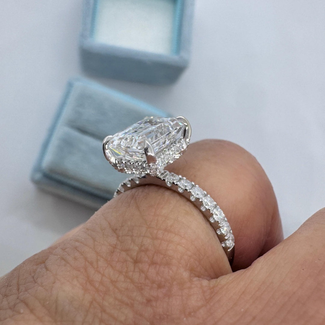 14K Gold Lab Grown Diamond CVD 3CT Emerald-Cut Four Prong Half Eternity Classic Ring