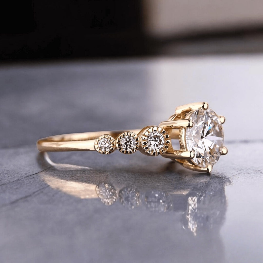 18K Gold Lab Grown Diamond CVD 1.5CT Round-Cut Six-Prong Two-Tone Anniversary Ring