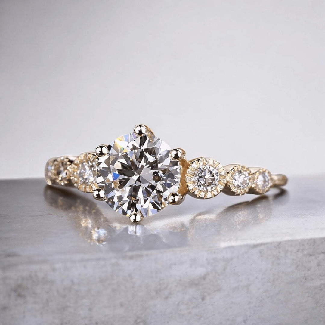 18K Gold Lab Grown Diamond CVD 1.5CT Round-Cut Six-Prong Two-Tone Anniversary Ring
