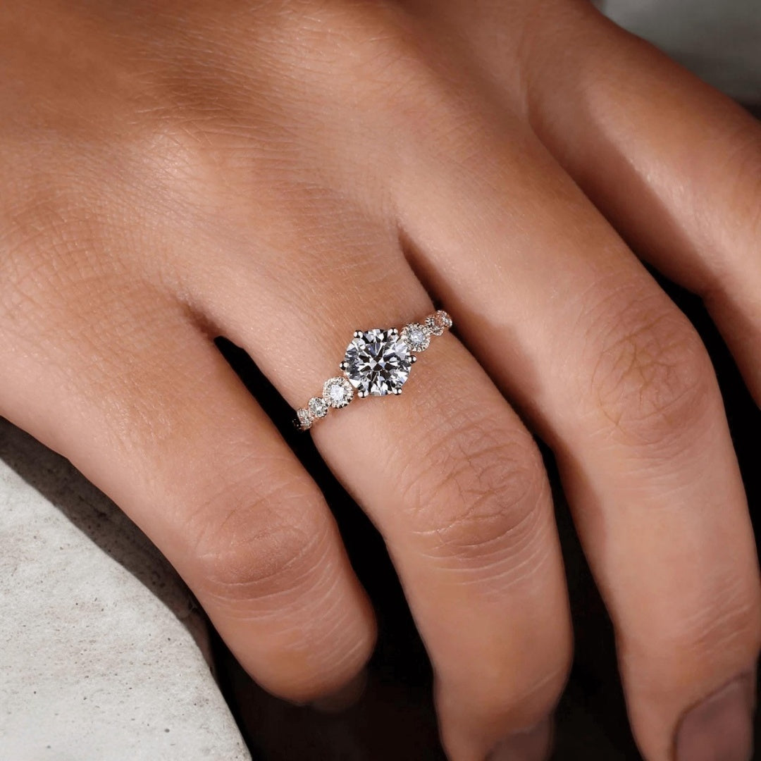 18K Gold Lab Grown Diamond CVD 1.5CT Round-Cut Six-Prong Two-Tone Anniversary Ring