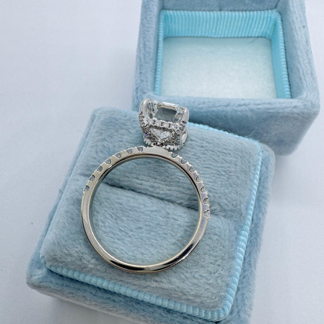 14K Gold Lab Grown Diamond CVD 3CT Emerald-Cut Four Prong Half Eternity Classic Ring