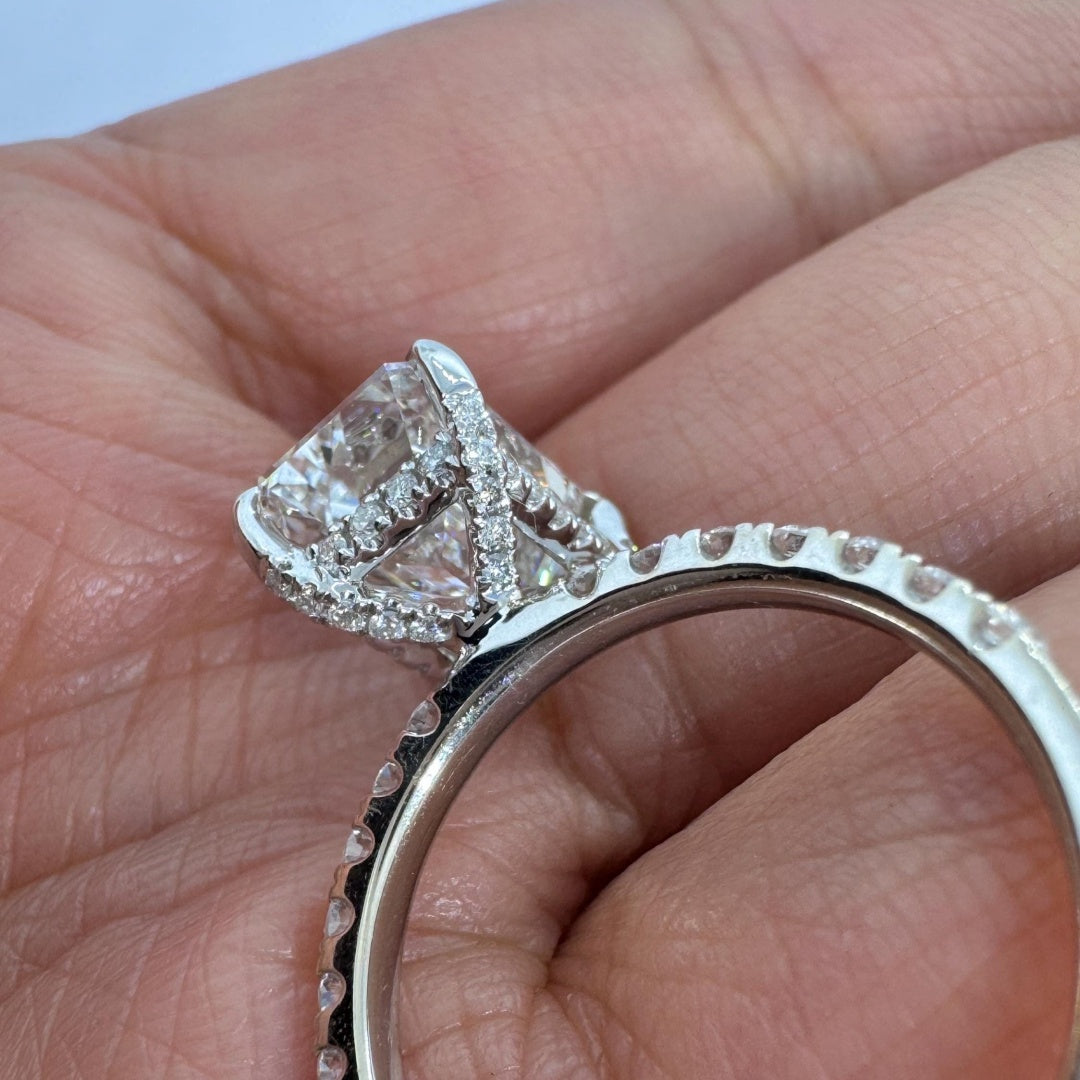 14K Gold Lab Grown Diamond CVD 3CT Emerald-Cut Four Prong Half Eternity Classic Ring