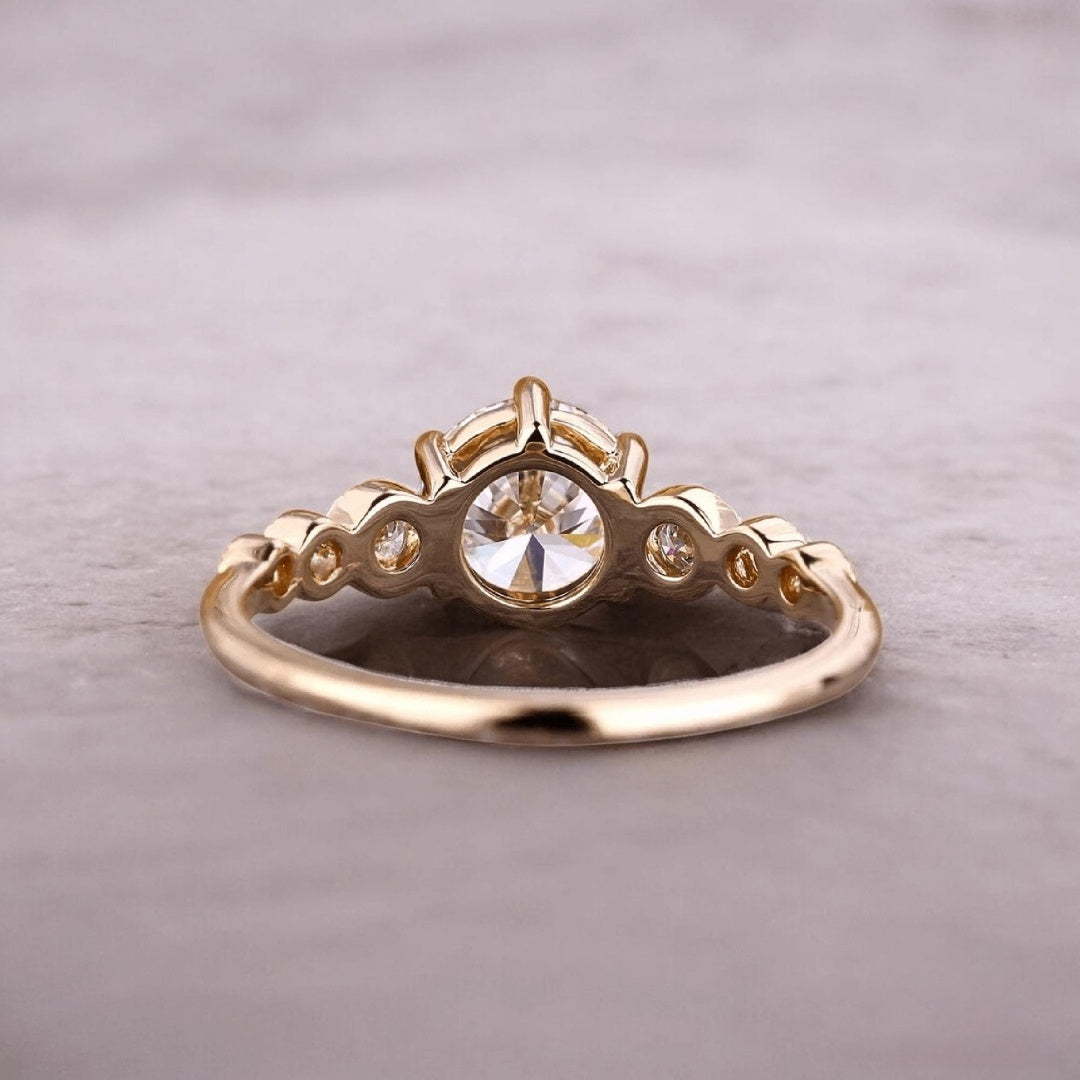 18K Gold Lab Grown Diamond CVD 1.5CT Round-Cut Six-Prong Two-Tone Anniversary Ring