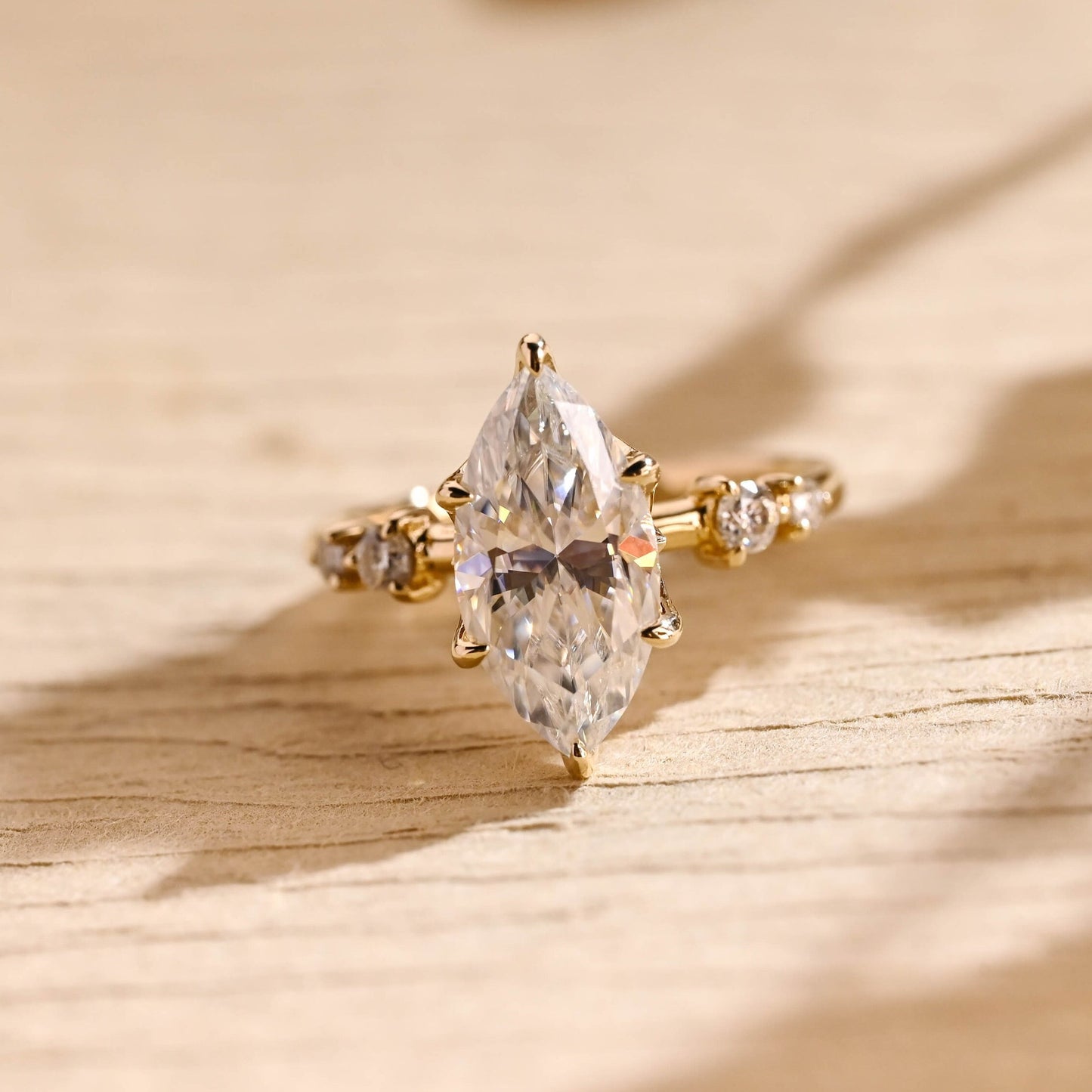 18k Gold Lab Grown Diamond CVD 2CT Marquise-Cut Hidden Halo Proposal Ring