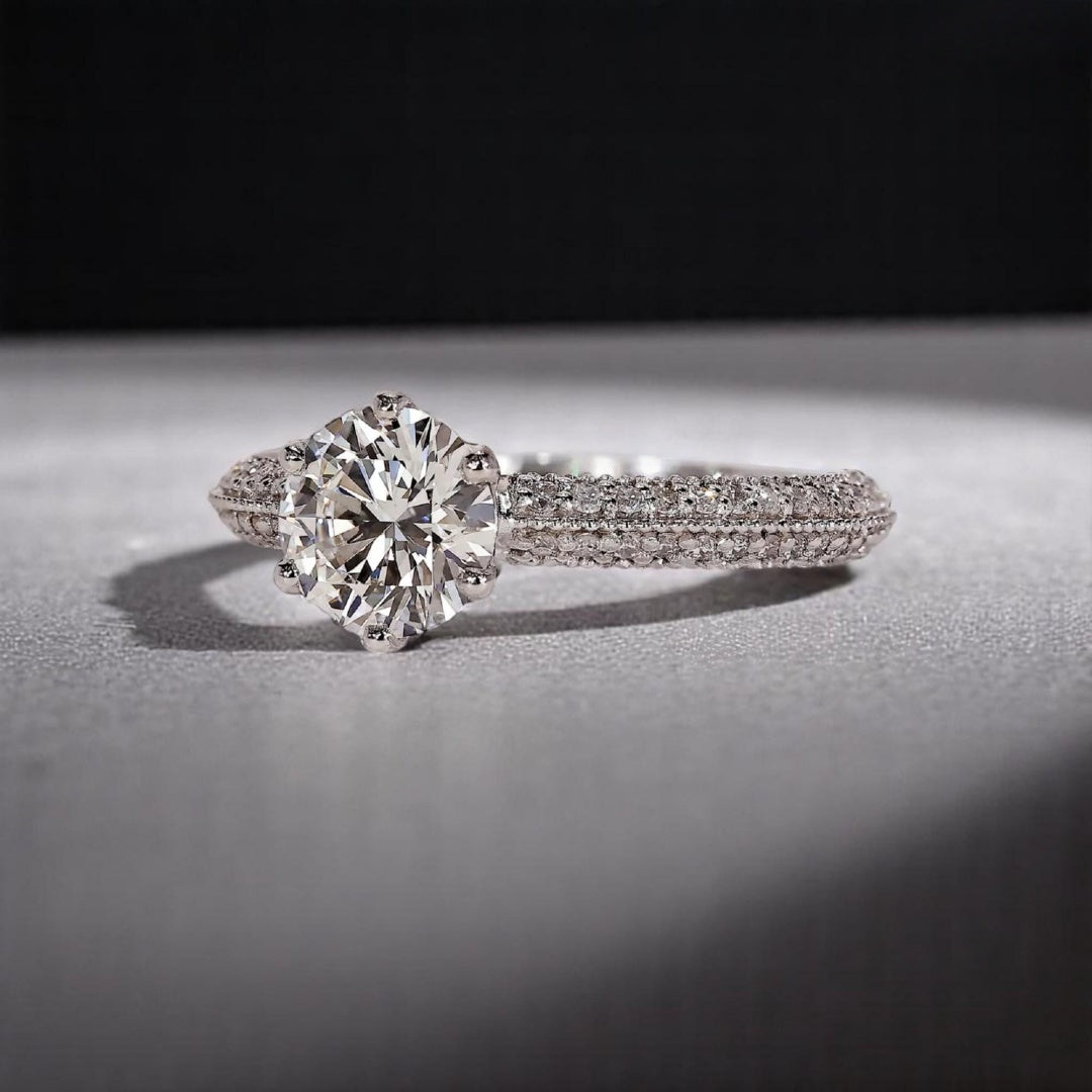 14K Gold Lab Grown Diamond CVD 3CT Round-Cut Six Prong Promise Ring