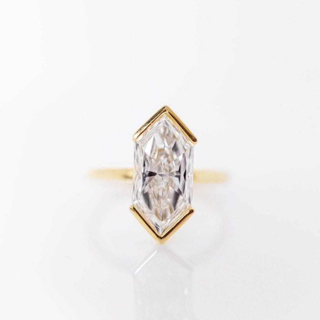 18K Gold Lab Grown Diamond CVD 1.5CT Oval-Cut Half Bezel Dutch Marquise Solitaire Engagement Ring