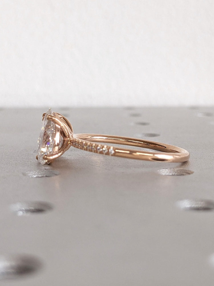 18k Gold Lab Grown Diamond CVD 2.5ct Ech Emerald & Pear Cut Vintage Toi Et Moi Rose Gold Engagement Ring