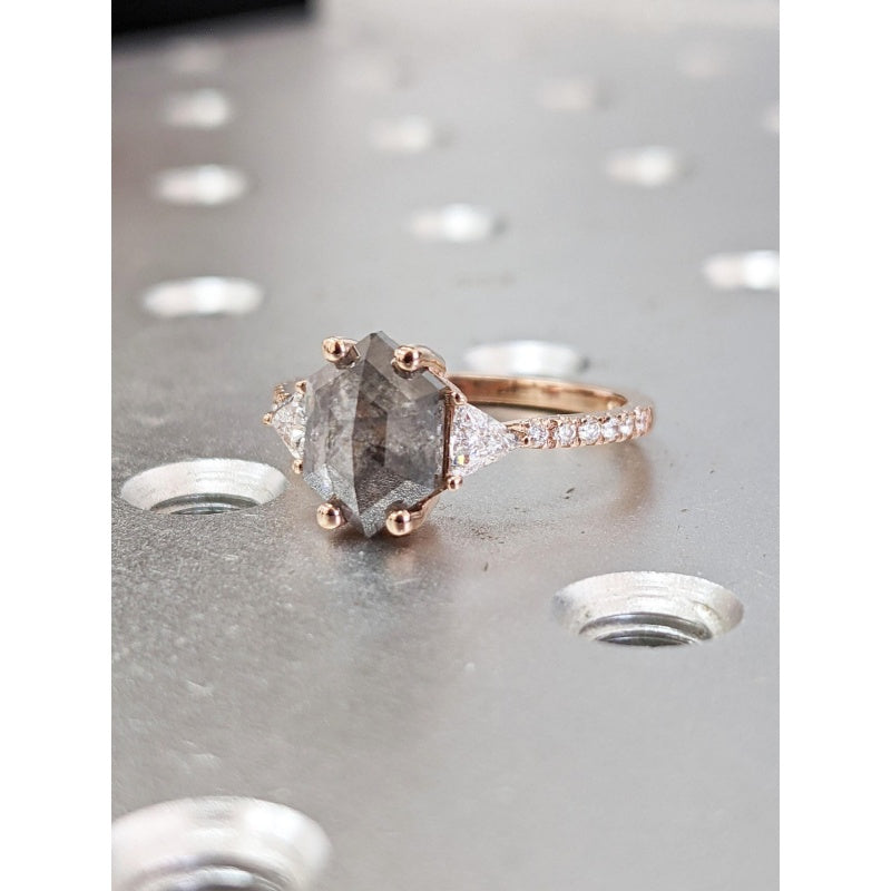 18k Gold Natural Salt Stone Chevron Matching Stacking Ring
