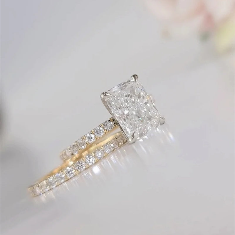 14K Gold Lab Grown Diamond CVD 2CT Princess-Cut Two Tone Engagement Ring Set