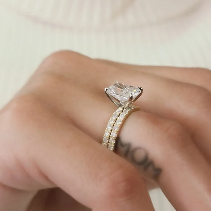 14K Gold Lab Grown Diamond CVD 2CT Princess-Cut Two Tone Engagement Ring Set