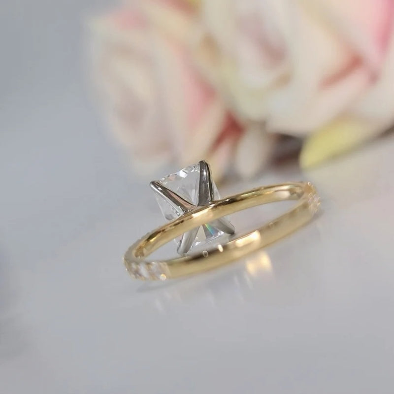 14K Gold Lab Grown Diamond CVD 2CT Princess-Cut Two Tone Engagement Ring Set
