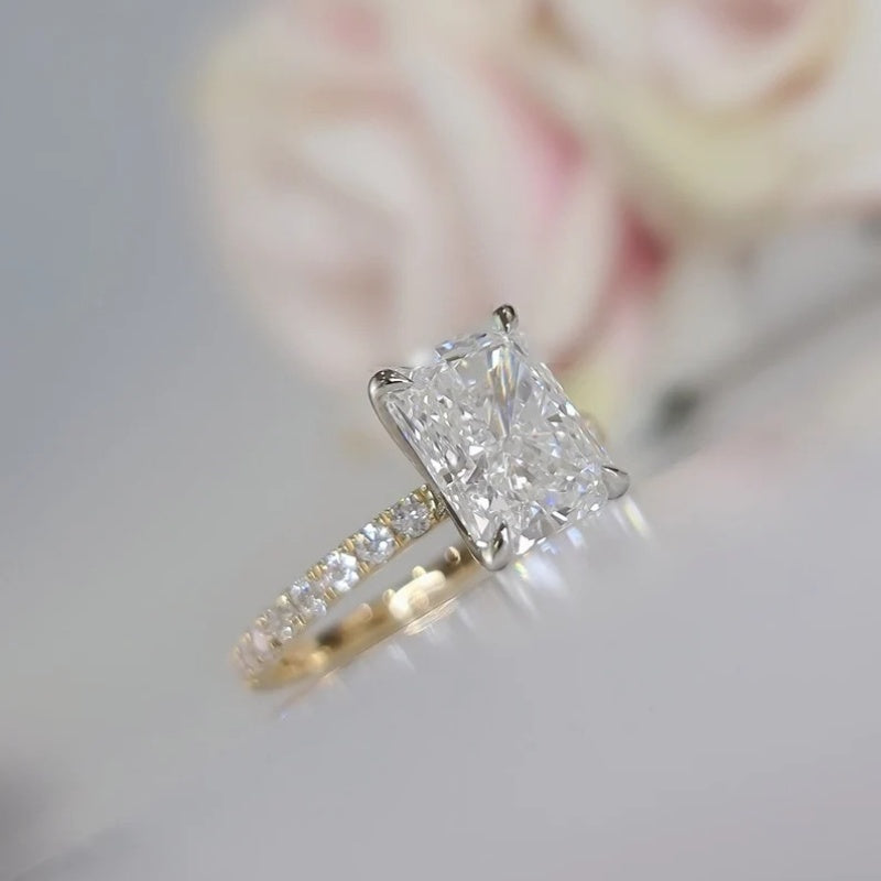 14K Gold Lab Grown Diamond CVD 2CT Princess-Cut Two Tone Engagement Ring Set