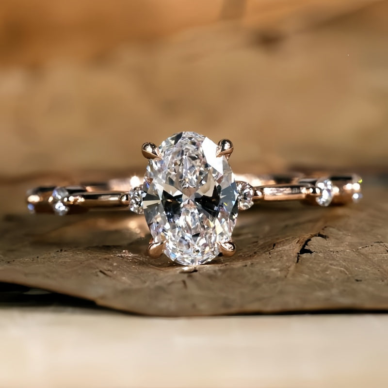 10K Gold Lab Grown Diamond CVD 1CT Oval-Cut Side Round Wedding Ring