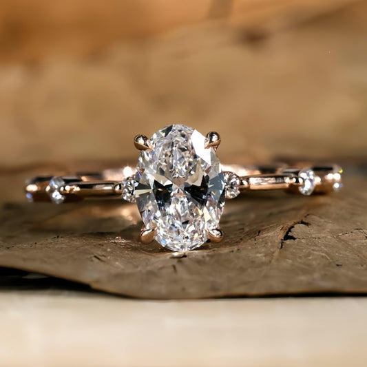 10K Gold Lab Grown Diamond CVD 1CT Oval-Cut Side Round Wedding Ring