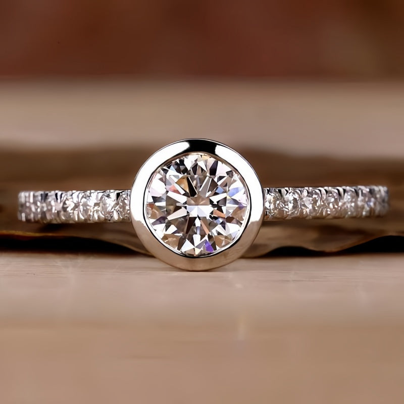 10K Gold Lab Grown Diamond CVD 1.5CT Round-Cut Bezel Setting Half Eternity Anniversary Ring
