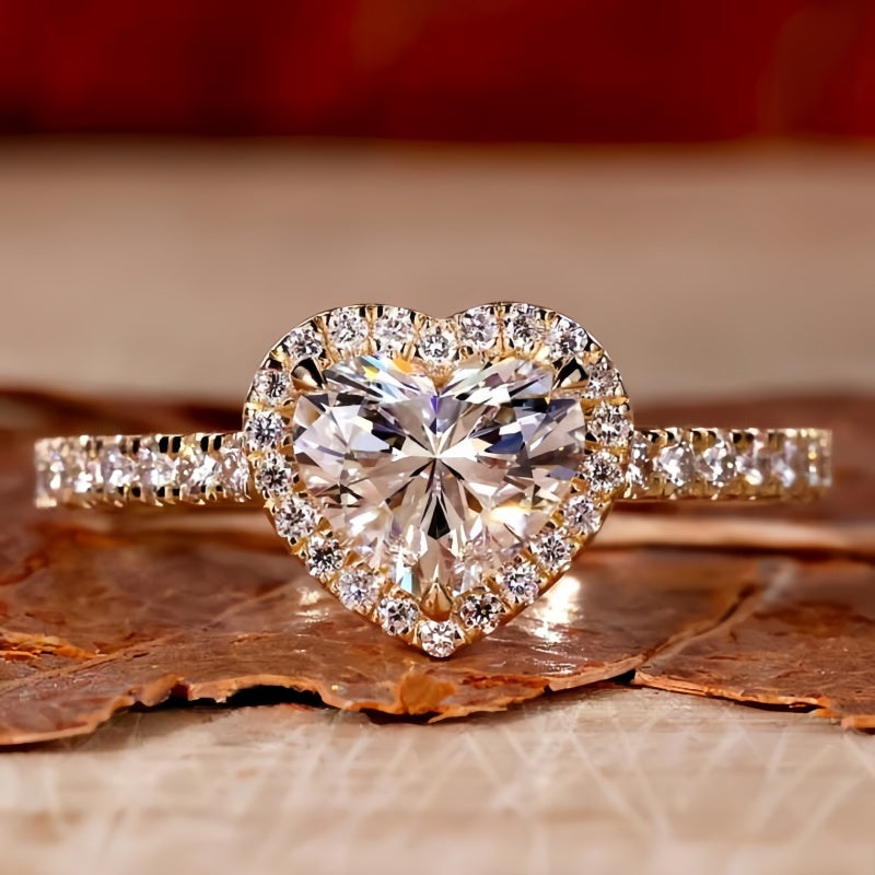 14K Gold Lab Grown Diamond CVD Heart-Cut Halo Half Etrenity Engagement Ring