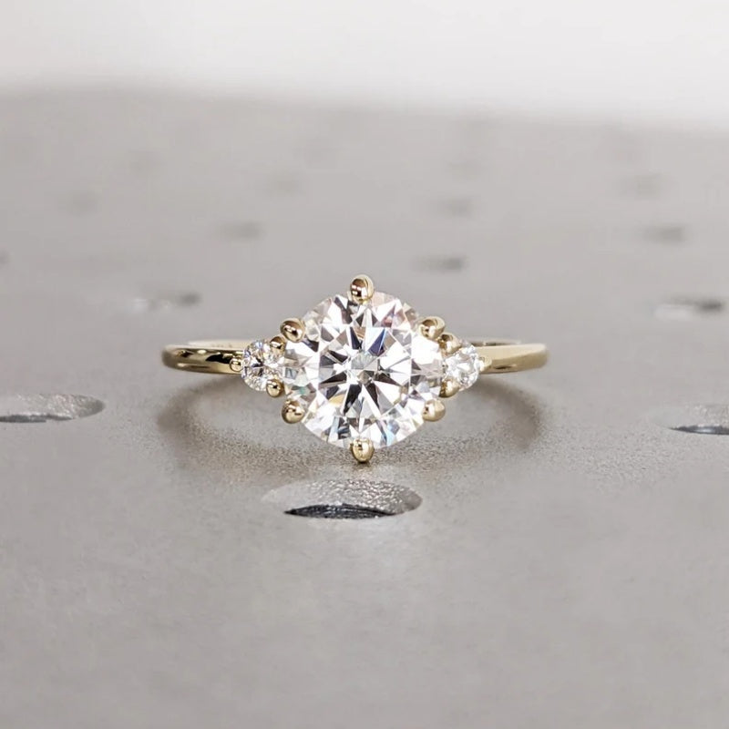 14K Gold Lab Grown Diamond CVD 2CT Round-Cut Six Prong with Side Stone Promise Ring
