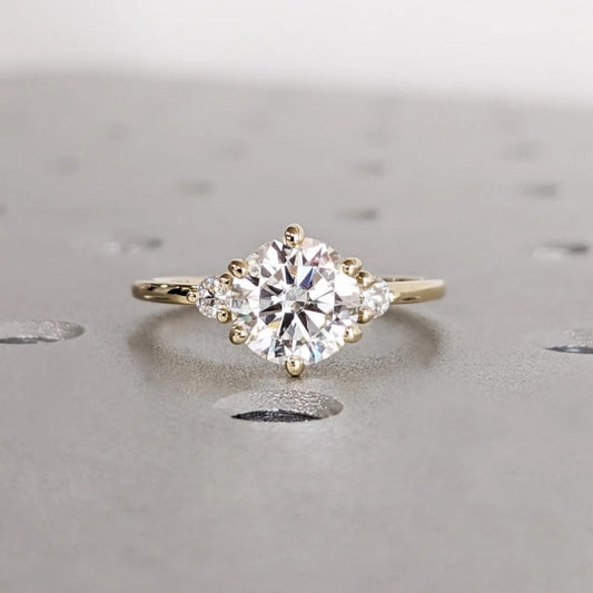 14K Gold Lab Grown Diamond CVD 2CT Round-Cut Six Prong with Side Stone Promise Ring