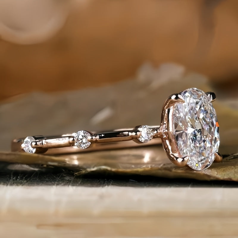 10K Gold Lab Grown Diamond CVD 1CT Oval-Cut Side Round Wedding Ring