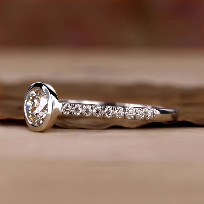 10K Gold Lab Grown Diamond CVD 1.5CT Round-Cut Bezel Setting Half Eternity Anniversary Ring