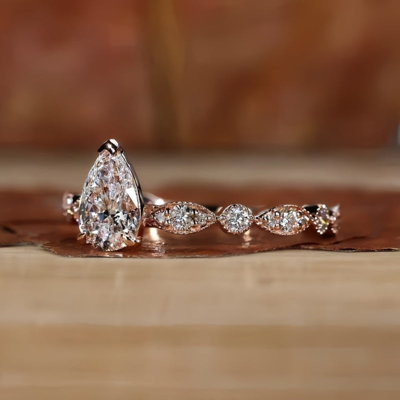 10K Gold Lab Grown Diamond CVD 1.5CT Pear-Cut Anniversary Ring Gift for Her