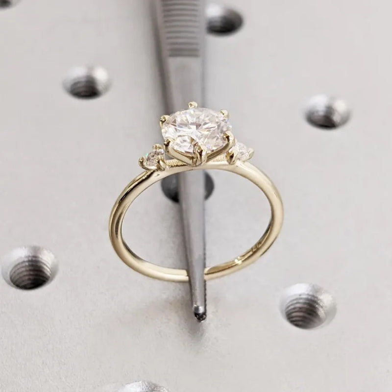 14K Gold Lab Grown Diamond CVD 2CT Round-Cut Six Prong with Side Stone Promise Ring