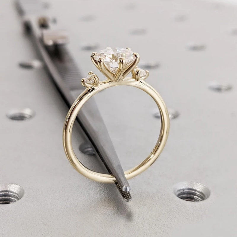 14K Gold Lab Grown Diamond CVD 2CT Round-Cut Six Prong with Side Stone Promise Ring