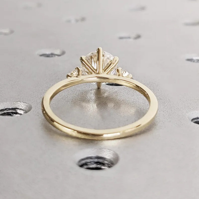 14K Gold Lab Grown Diamond CVD 2CT Round-Cut Six Prong with Side Stone Promise Ring
