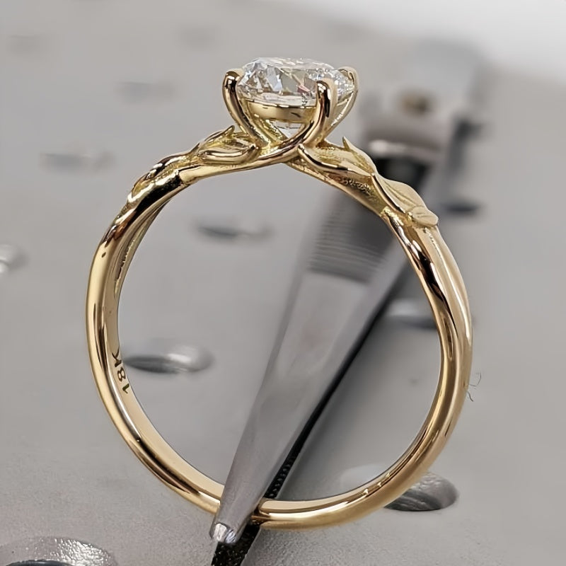 14K Gold Lab Grown Diamond CVD 1CT Round-Cut Engagement Ring For Daily Wear