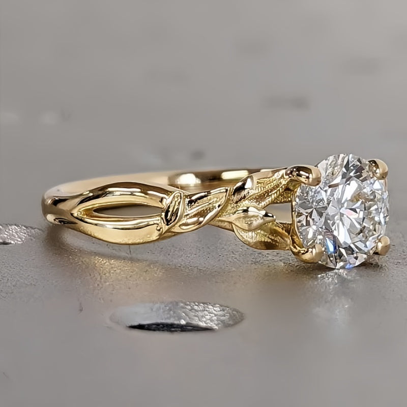 14K Gold Lab Grown Diamond CVD 1CT Round-Cut Engagement Ring For Daily Wear