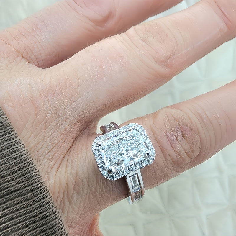 14K Gold Lab Grown Diamond CVD 3CT Radiant-Cut Halo Luxury Engagement Ring