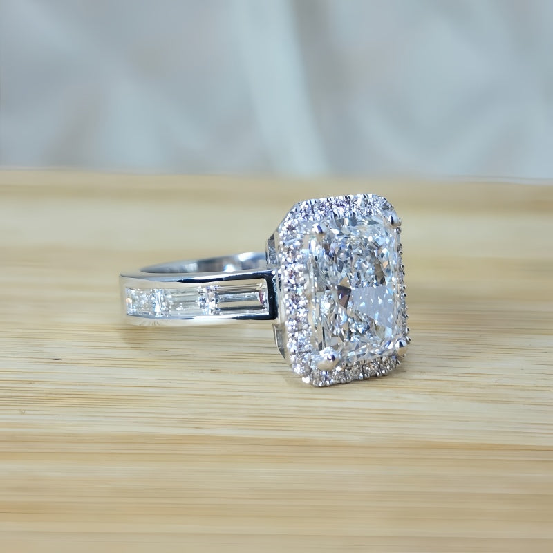 14K Gold Lab Grown Diamond CVD 3CT Radiant-Cut Halo Luxury Engagement Ring
