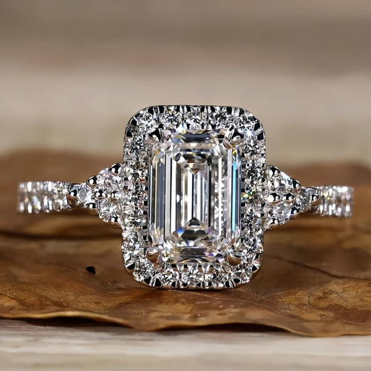 14K Gold Lab Grown Diamond CVD 1CT Emerald-Cut Engagement Ring Anniversary Gift