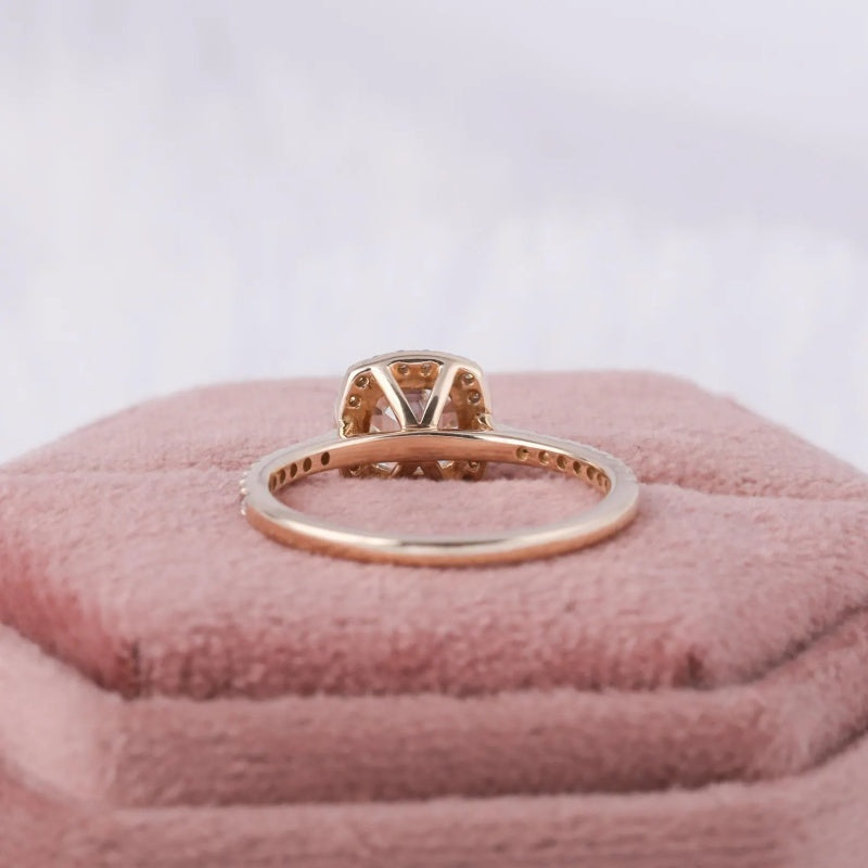 10K Gold Lab Grown Diamond CVD 1.5CT Asscher-Cut Halo Pave Engagement Ring