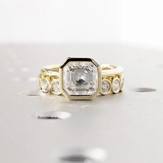 18k Gold Lab Grown Diamond CVD 3CT Asscher-Cut Unique Diamond Statement Ring Gift for Wife