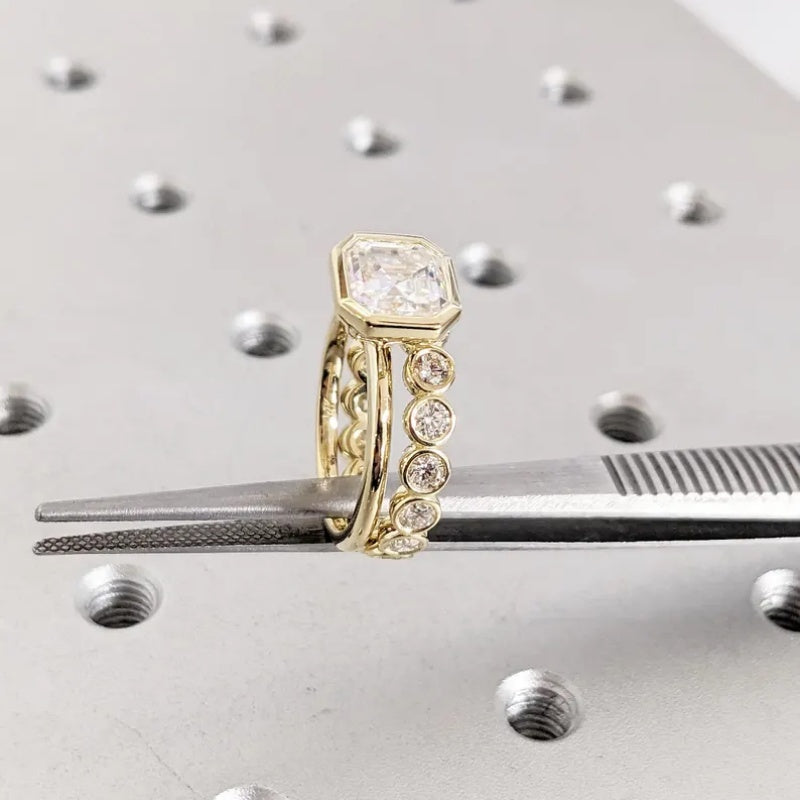 18k Gold Lab Grown Diamond CVD 3CT Asscher-Cut Unique Diamond Statement Ring Gift for Wife