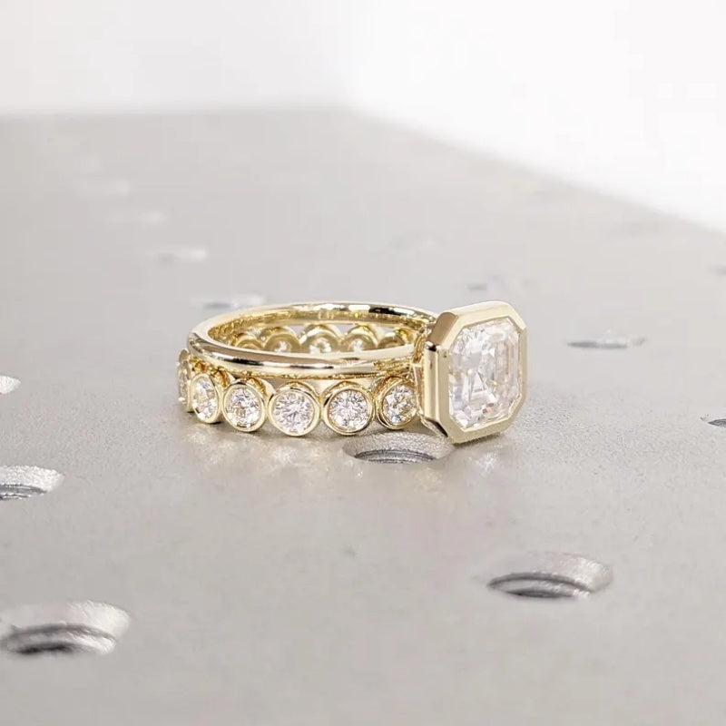18k Gold Lab Grown Diamond CVD 3CT Asscher-Cut Unique Diamond Statement Ring Gift for Wife