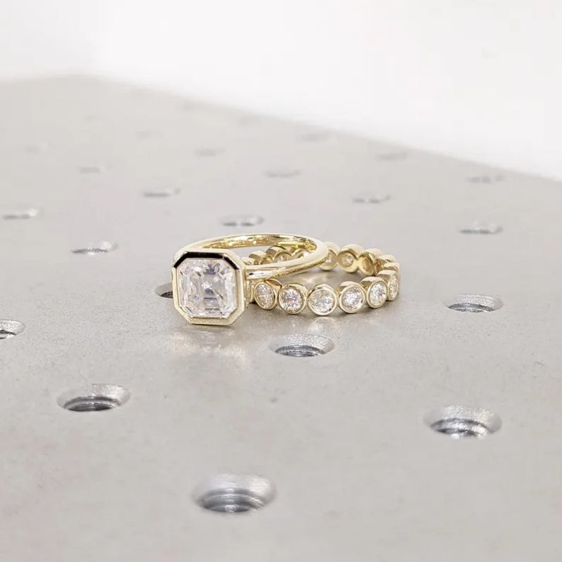 18k Gold Lab Grown Diamond CVD 3CT Asscher-Cut Unique Diamond Statement Ring Gift for Wife