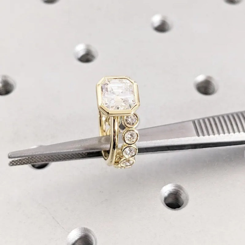 18k Gold Lab Grown Diamond CVD 3CT Asscher-Cut Unique Diamond Statement Ring Gift for Wife