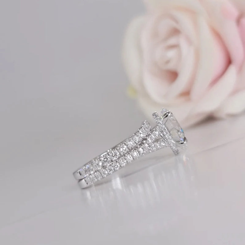 14K Gold Lab Grown Diamond CVD 3CT Oval-Cut Engagement Bridal Ring Set