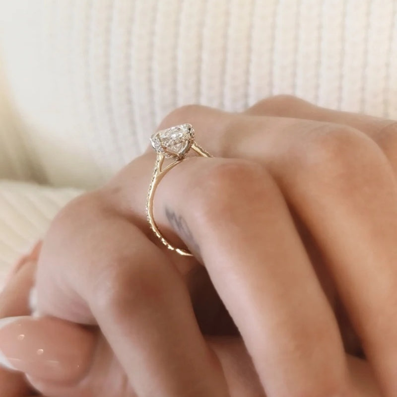 10K Gold Lab Grown Diamond CVD 3CT Oval-Cut Hidden Halo Luxury Proposal Ring Anniversary Gift For Her