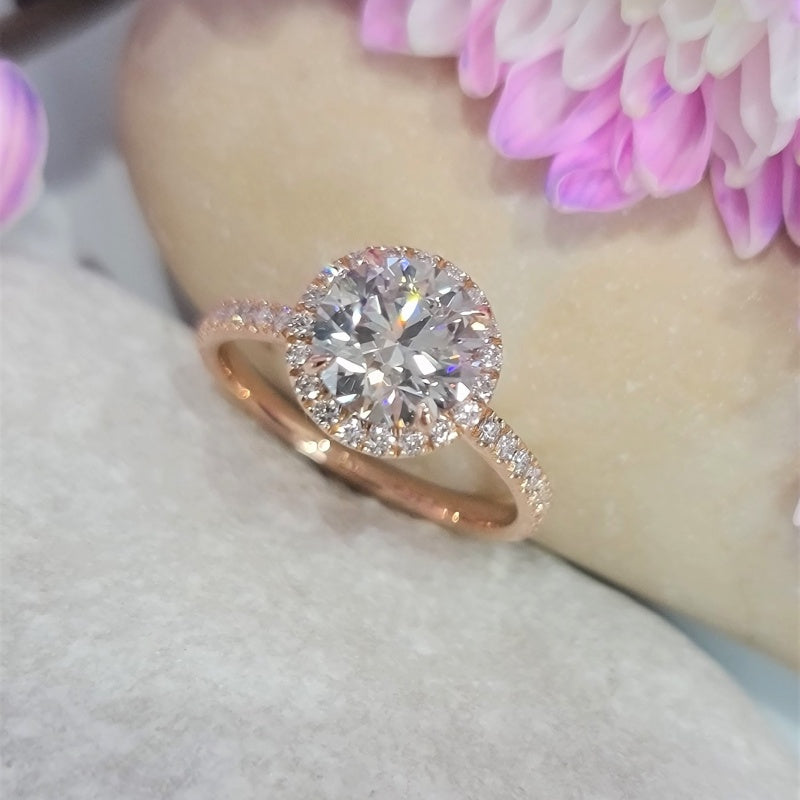 14K Gold Lab Grown Diamond CVD 3CT Round-Cut Halo Engagment Ring For Daily Wear
