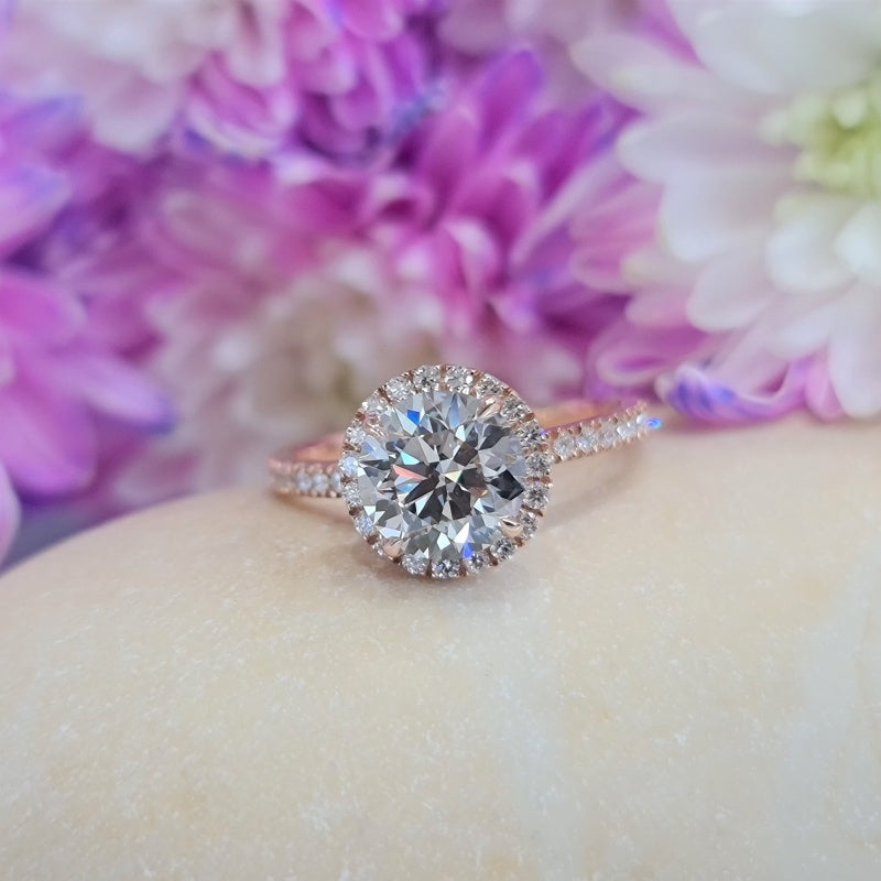 14K Gold Lab Grown Diamond CVD 3CT Round-Cut Halo Engagment Ring For Daily Wear
