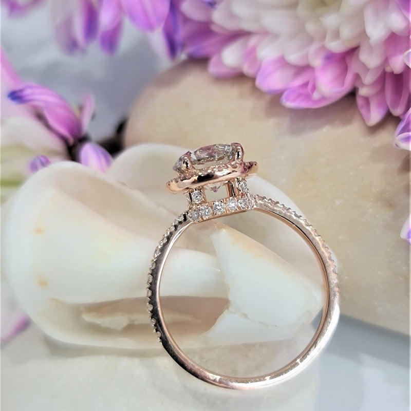 14K Gold Lab Grown Diamond CVD 3CT Round-Cut Halo Engagment Ring For Daily Wear