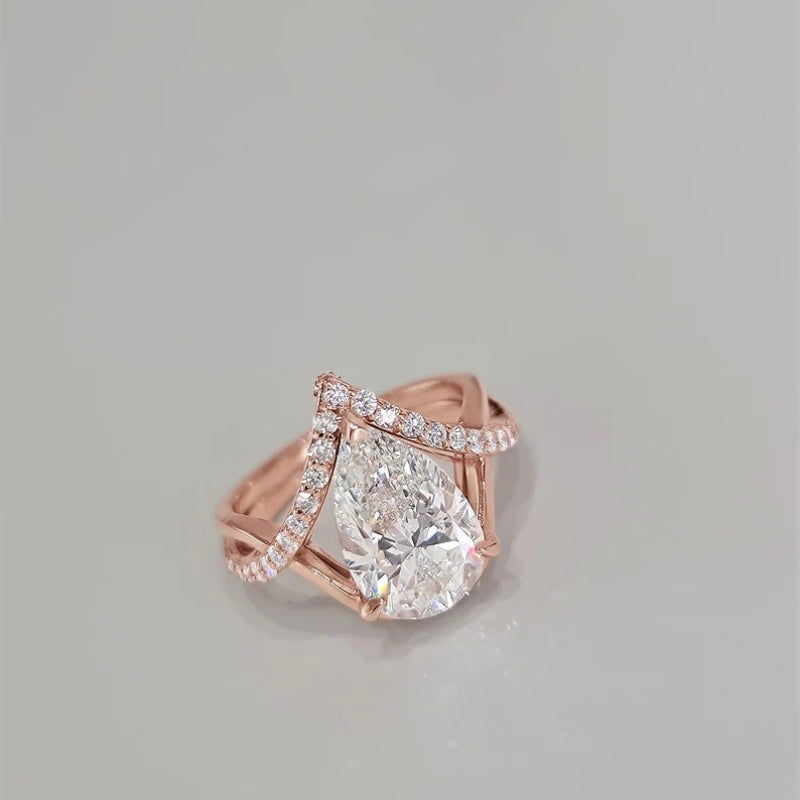 14K Gold Lab Grown Diamond CVD 3.5CT Pear-Cut Ethical Luxury Bridal Engagement Ring