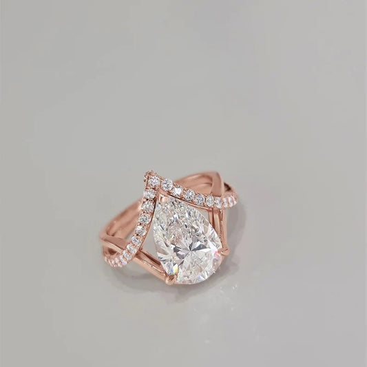 14K Gold Lab Grown Diamond CVD 3.5CT Pear-Cut Ethical Luxury Bridal Engagement Ring