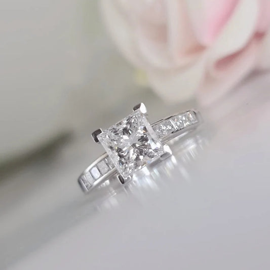 14K Gold Lab Grown Diamond CVD 2CT Princess-Cut Channel Set Engagement Ring