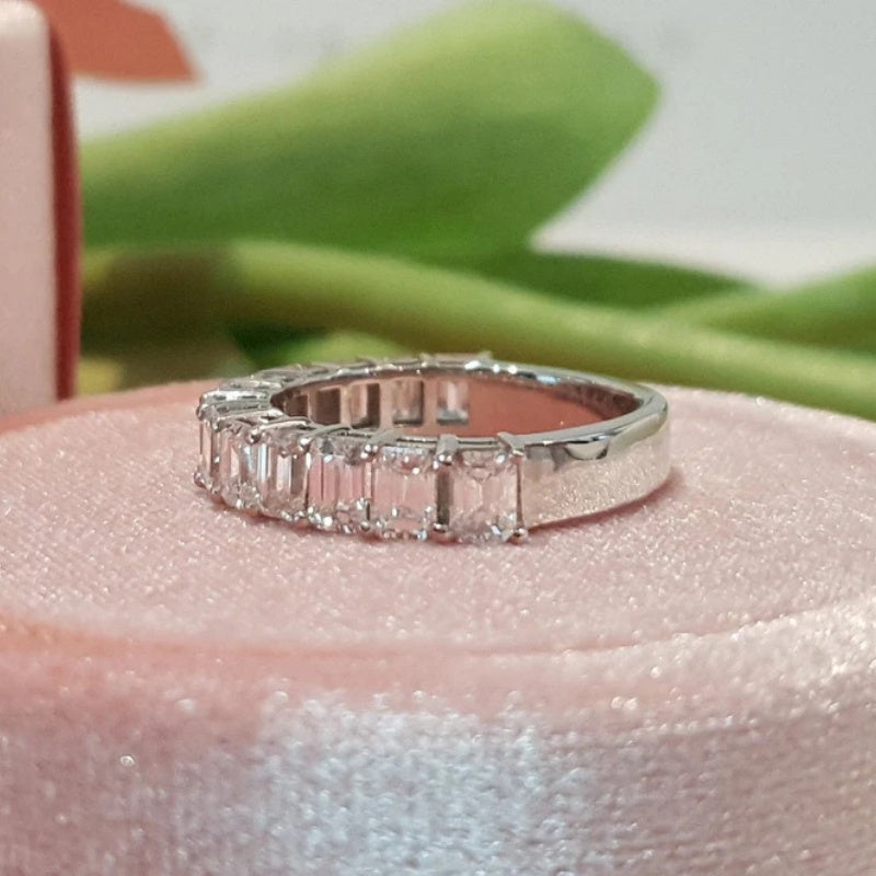 14K Gold Lab Grown Diamond CVD 2.6CT Emerald-Cut Half Eternity Wedding Band