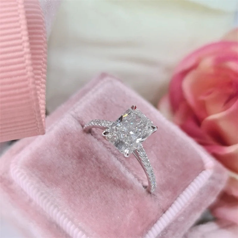 10K Gold Lab Grown Diamond CVD 2.5CT Radiant-Cut Hidden Halo Anniversary Ring
