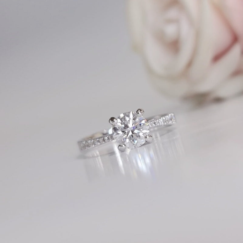 10K Gold Lab Grown Diamond CVD 1CT Round-Cut Four Prong Simple and Stylish Promise Ring